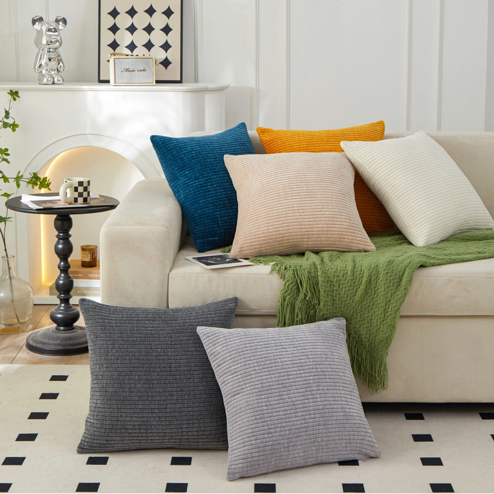 Delicate Stripe Cushion Cover with Soft Velvet Fabric, Multiple Colors Available, Perfect for Living Room Sofa