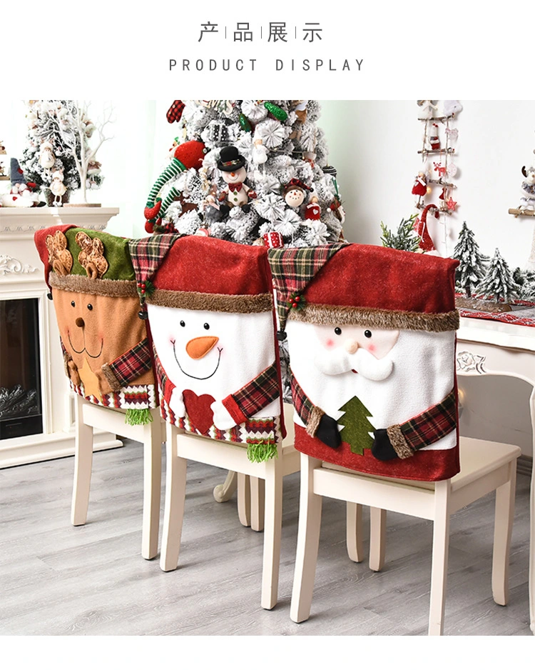 3 Designs Christmas Chair Covers Cute Cartoon Flannelette Handmade Chair Slipcovers for Dining Room Decoration