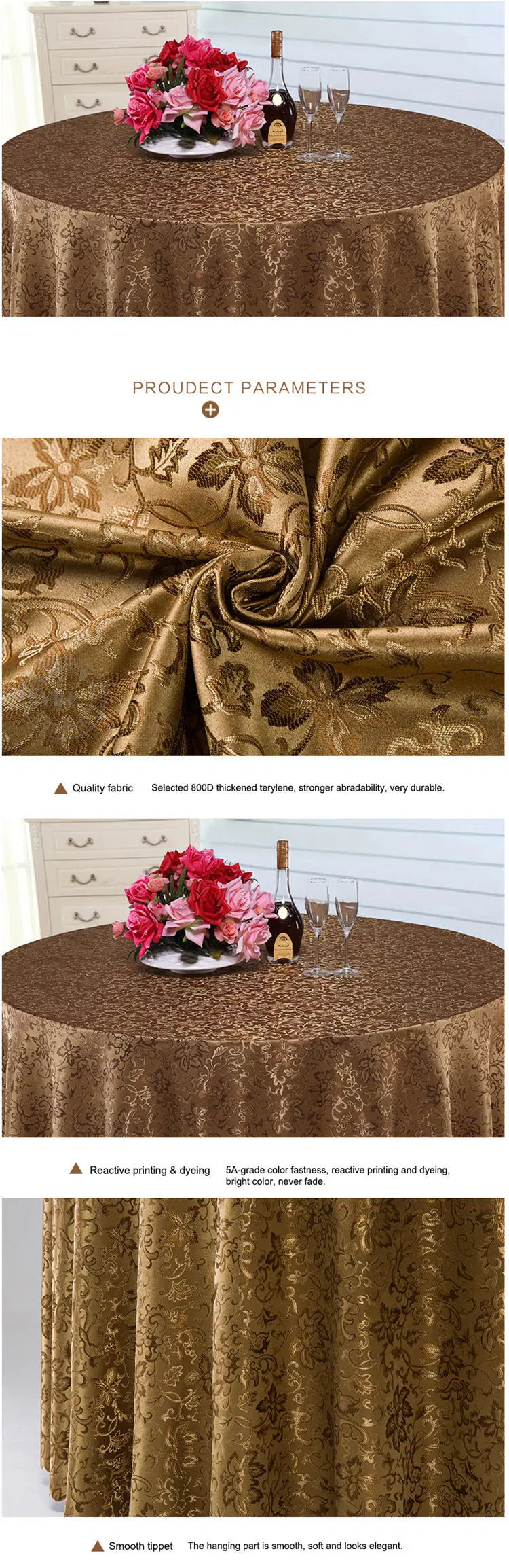 Yrf Good Quality Round Champagne Wedding Polyester Table Cloth