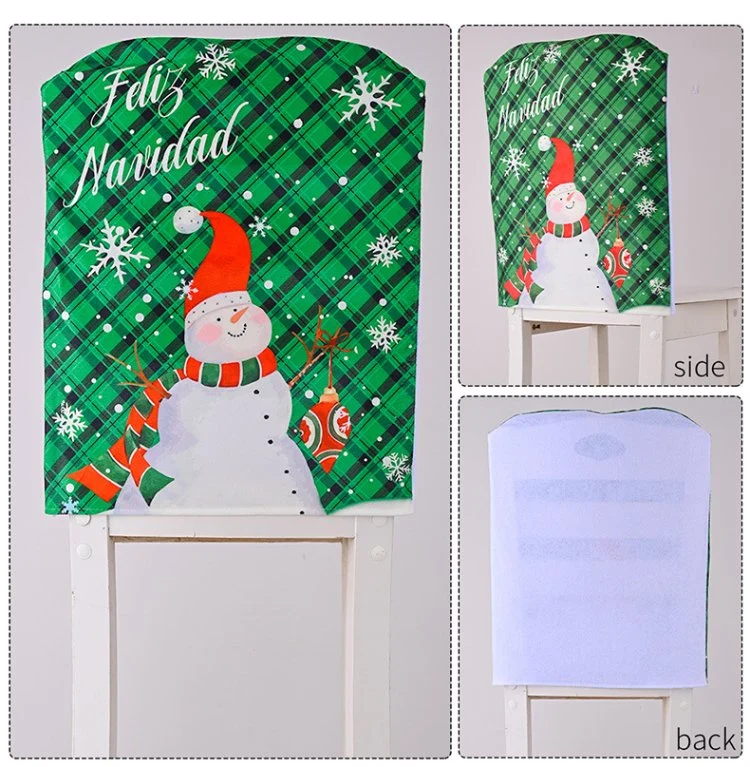 New Red and Green Snowflake with Snowman and Santa Claus Christmas Back Chair Cover