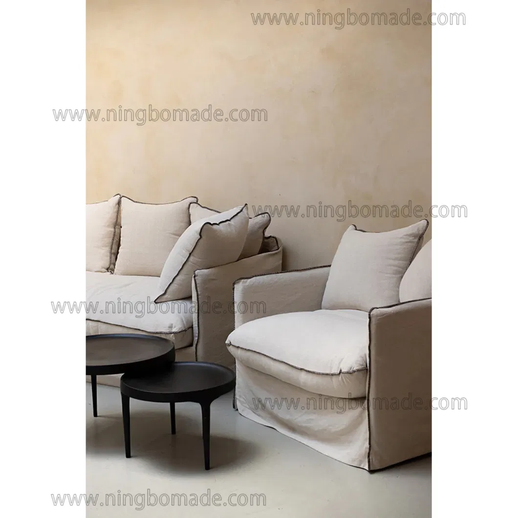 Contemporary Design Model Furniture Warm White Linen Single Sofa