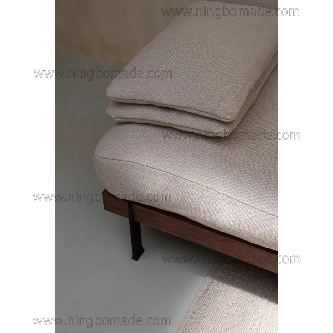 Contemporary Design Model Furniture Warm White Linen Brown Beech Double Sofa