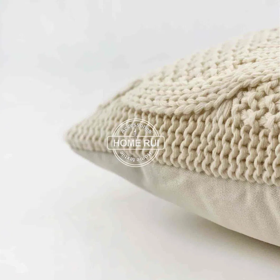 Manufacturer Beige Cable Knit Decorative Throw Pillow Cover Sweater Square Warm for Couch Bed Home Living Room Sofa Accent Decor Cushion