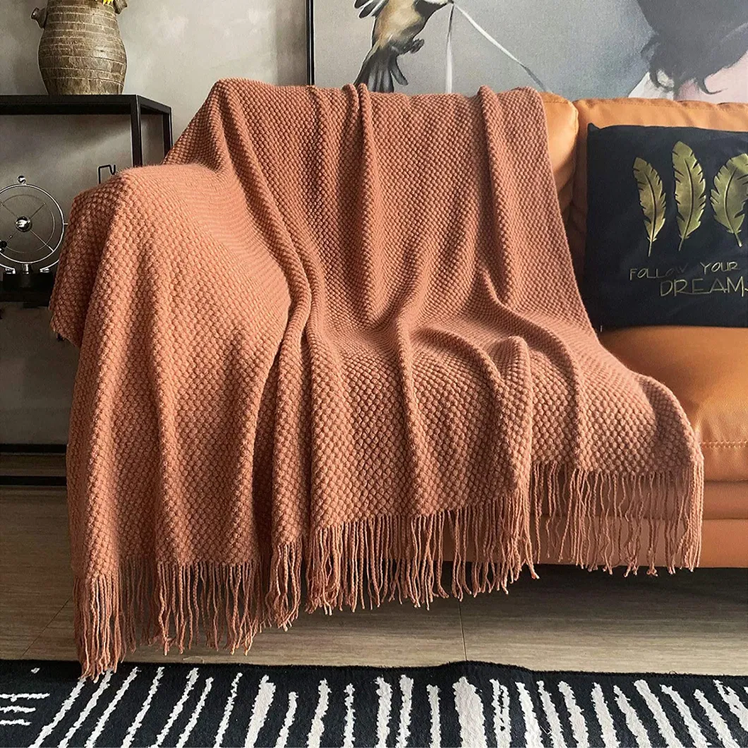 Knitted Throw Blanket with Tassels for Couch Cover Home Decor