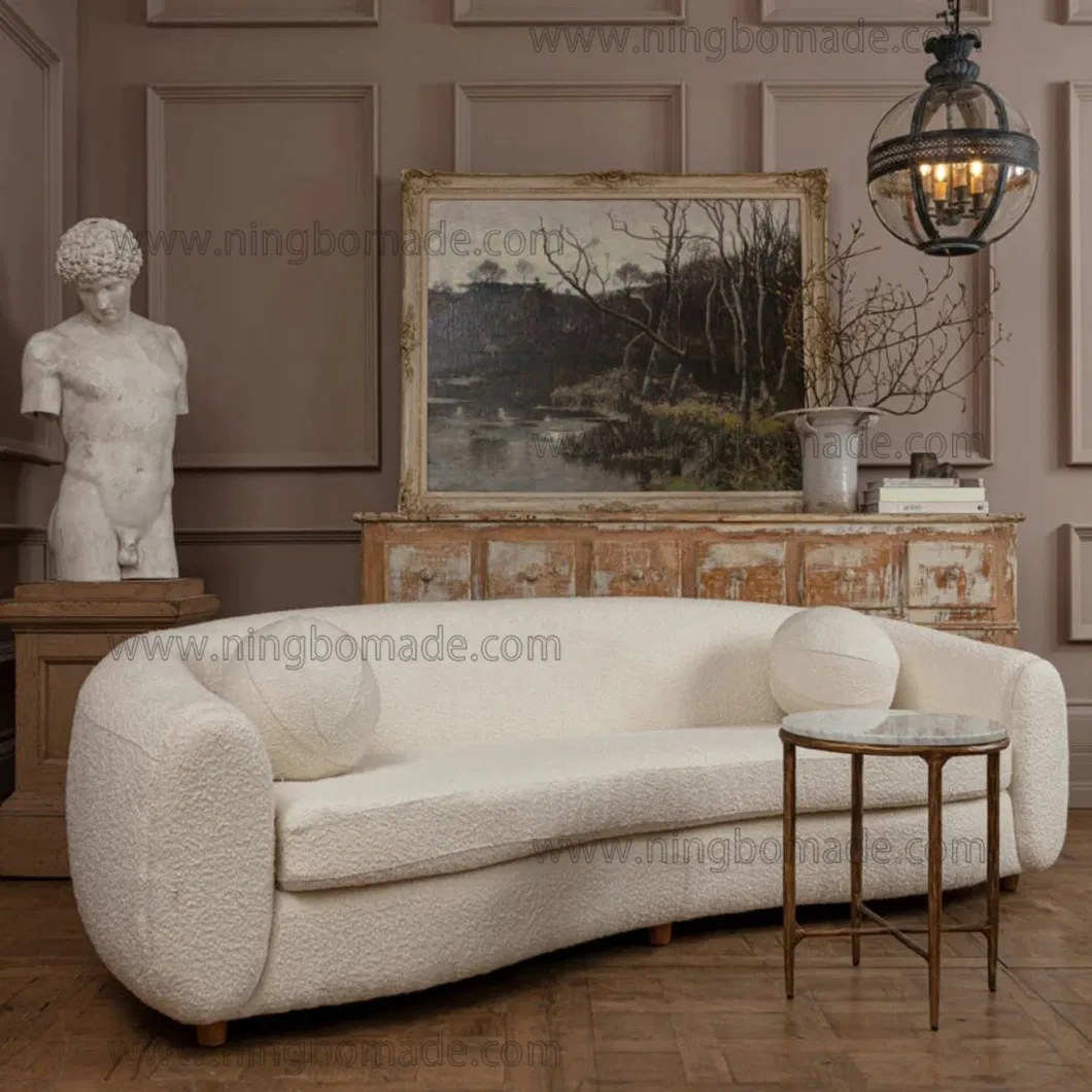 Contemporary Design Model Furniture White Boucle Three-Seat Sofa