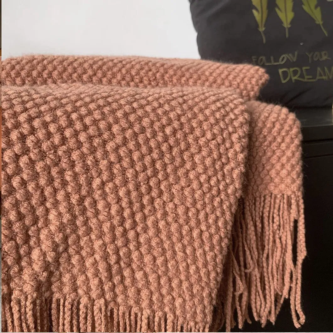 Knitted Throw Blanket with Tassels for Couch Cover Home Decor