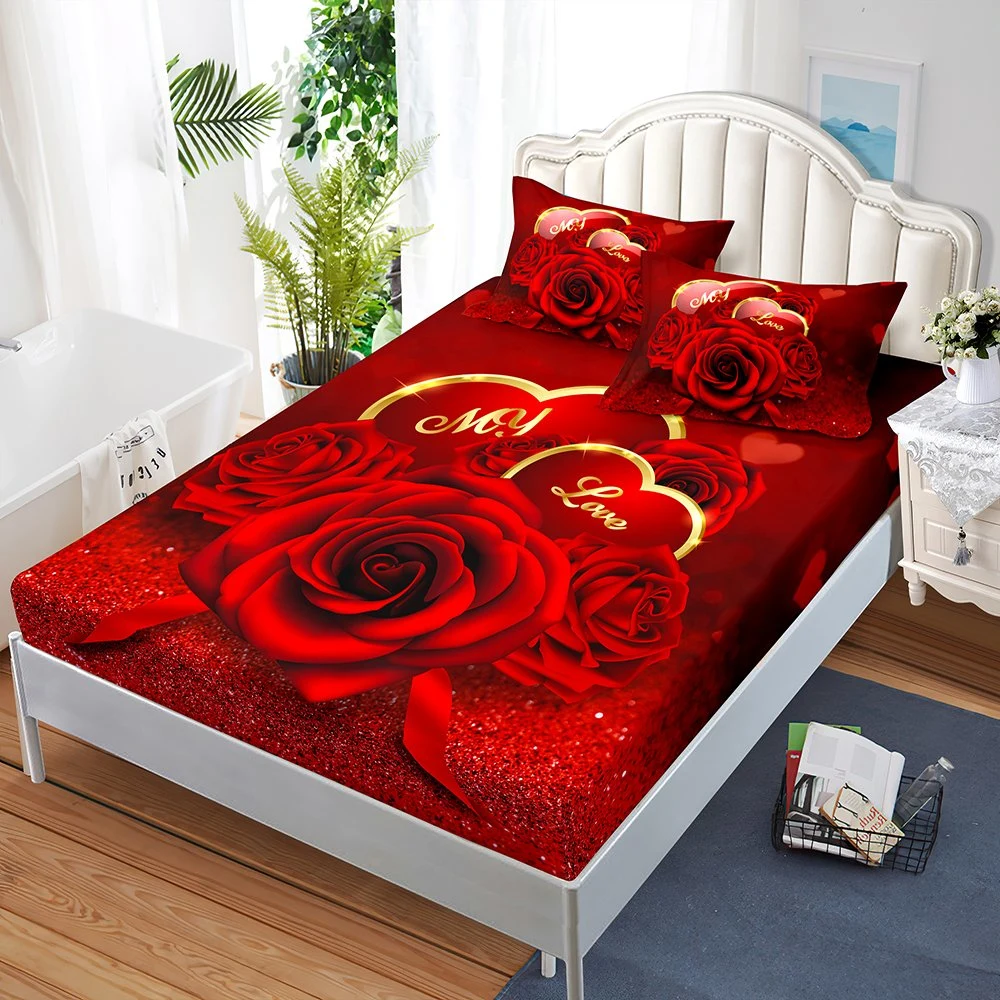 Rose 3D Digital Printing Design Fitted Sheets Set 3PCS Mattress Covers