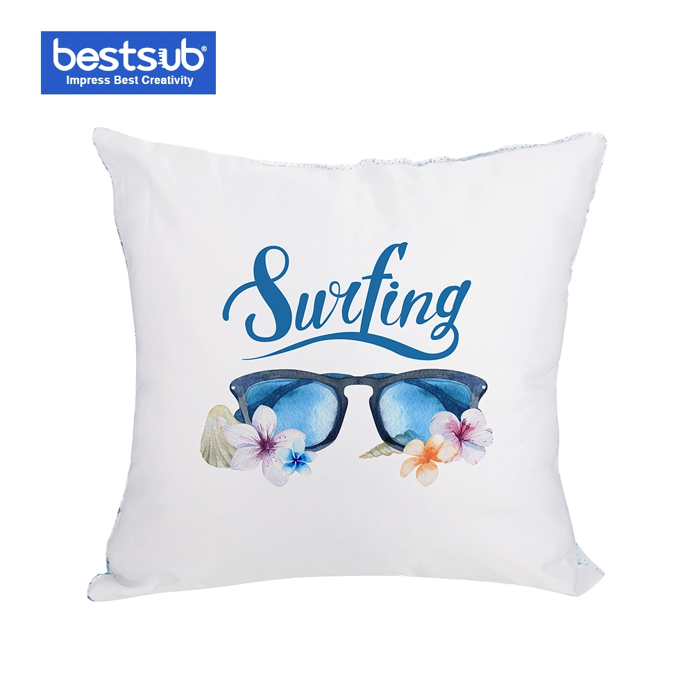 Sublimation Flip Sequin Pillow Cover (Light Blue w/ White, 40*40cm)