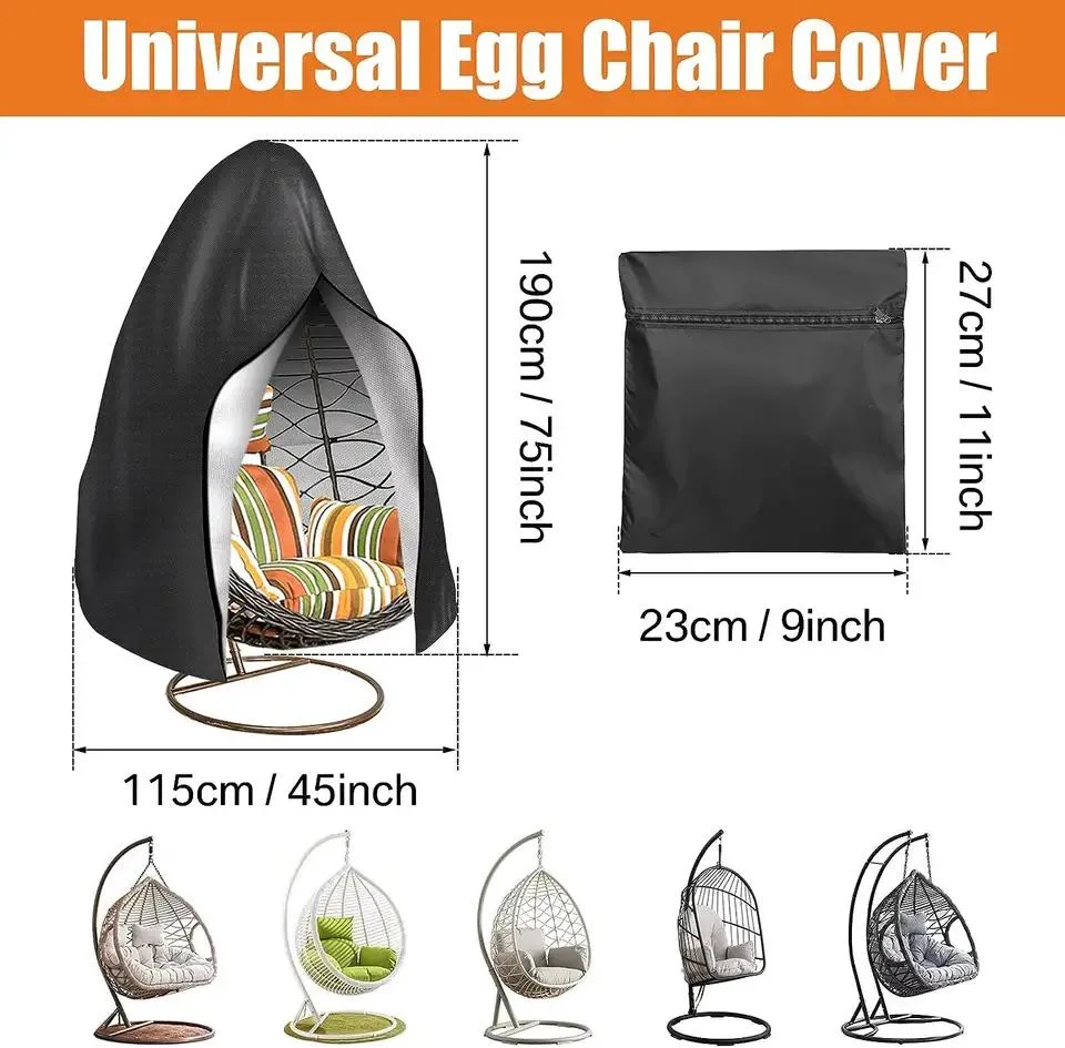 Waterproof Outdoor Egg Hanging Chair Cover with Zipper Opening 210d Oxford Wicker Egg Swing Chair Cover Patio Hanging Chair Cover