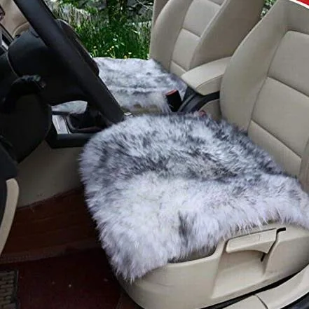 Grey Tips Sheepskin Seat Cushion Cover Winter