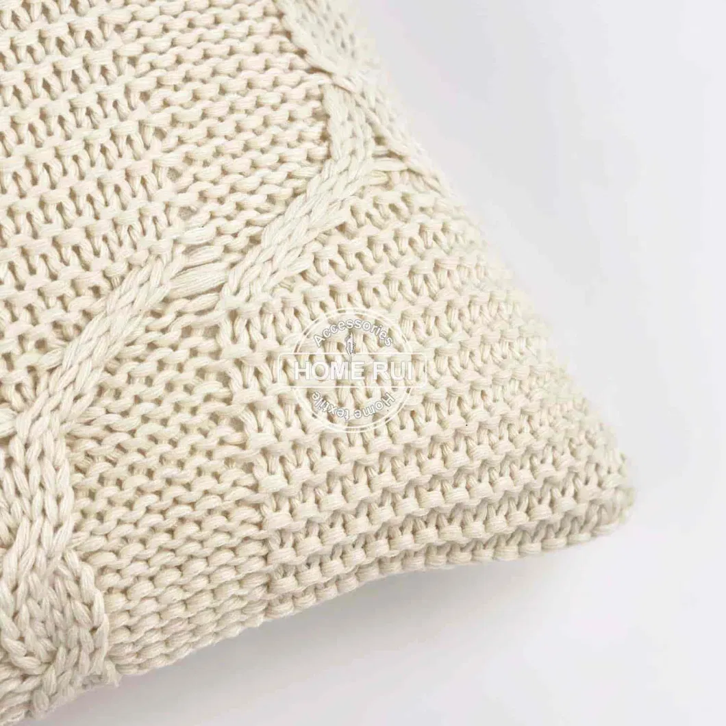 Hometextile Bedding Beige Cable Knit Decorative Throw Pillow Cover Sweater Square Warm for Couch Bed Home Living Room Sofa Accent Decor Cushion