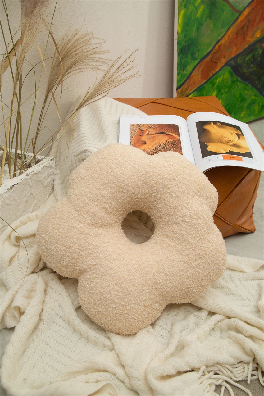 Flower Shape Teddy Fluffy Seat Pad Fluffy Cream Beige Mustard Brown Pillow Cushion