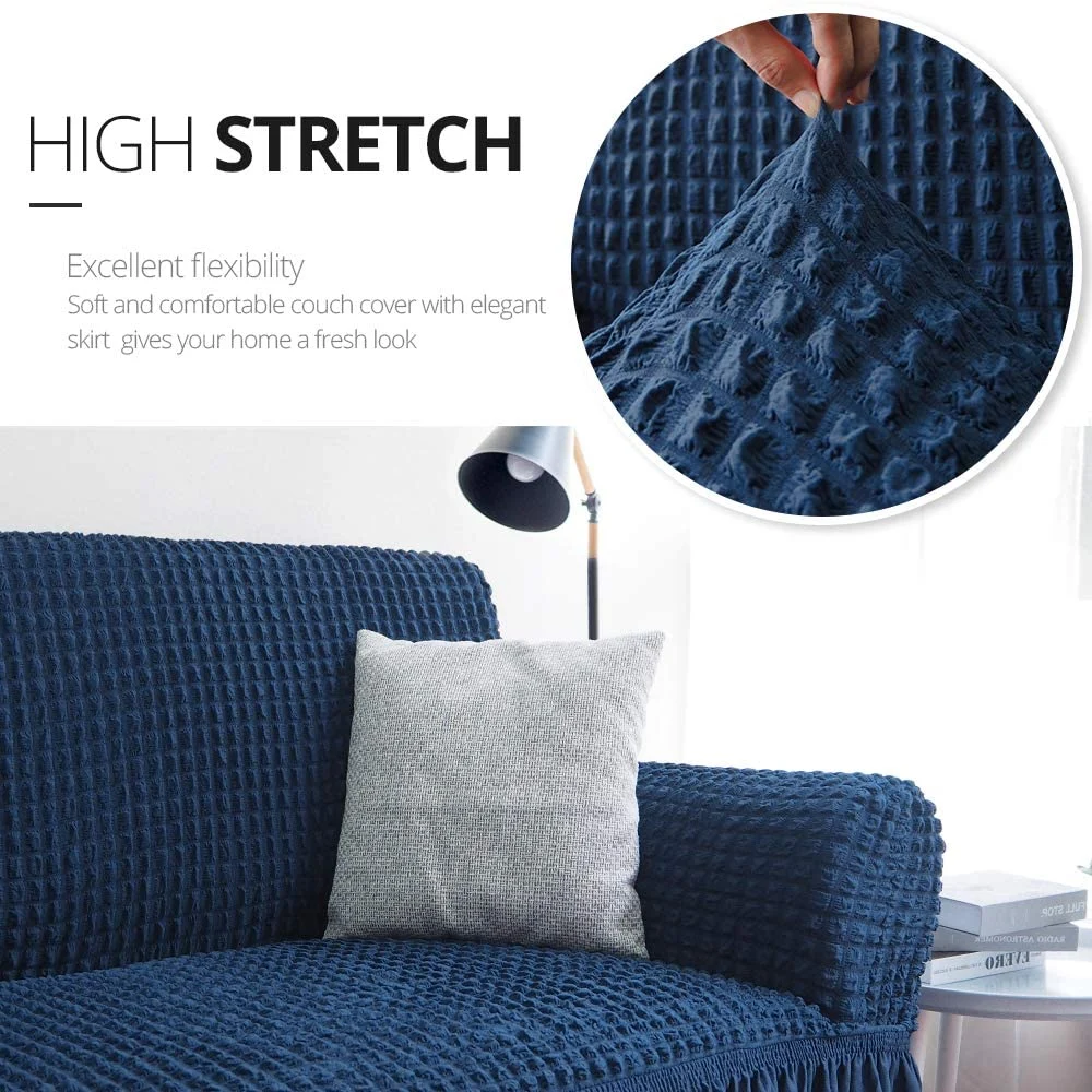 Custom Easy Fit Stretch Furniture Slipcover, Non-Slip Jacquard Ruffle Elastic Sofa Cover