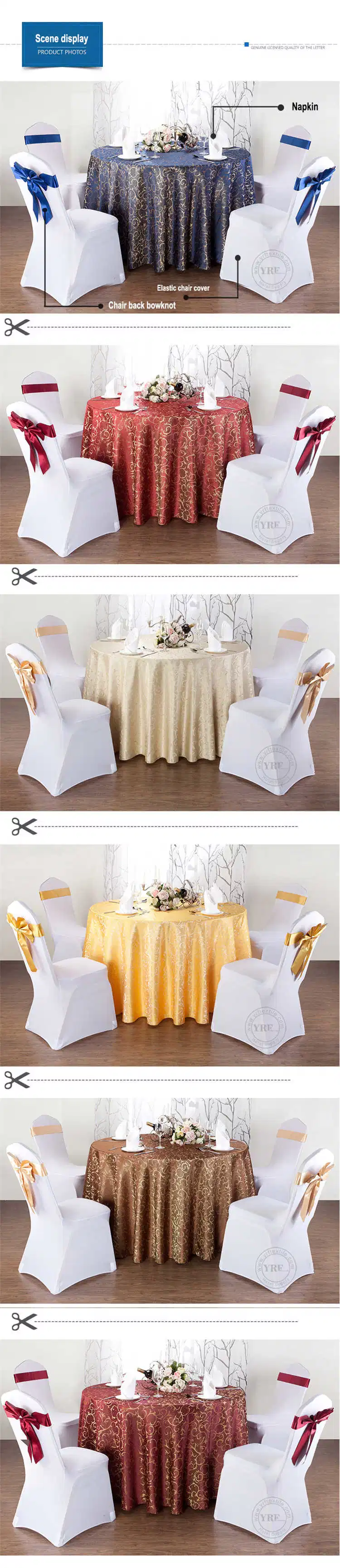 Hot Sale Blue Decorative Round Table Cloth Chair Cover for Wedding