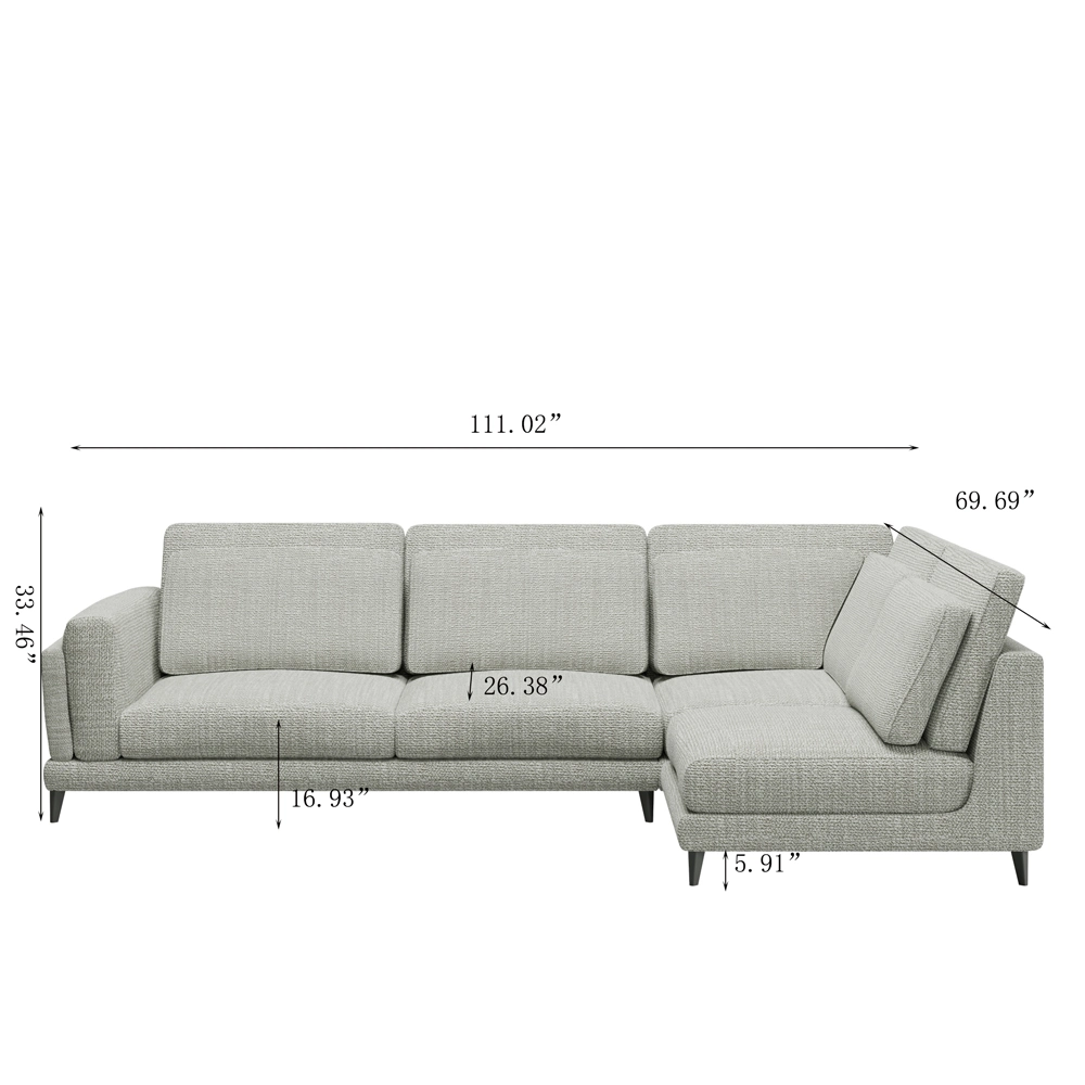 111.02&quot; Sectional Sofawishl-Shaped Sofa with Track Arm, Linen Fabric, Removable and Washable