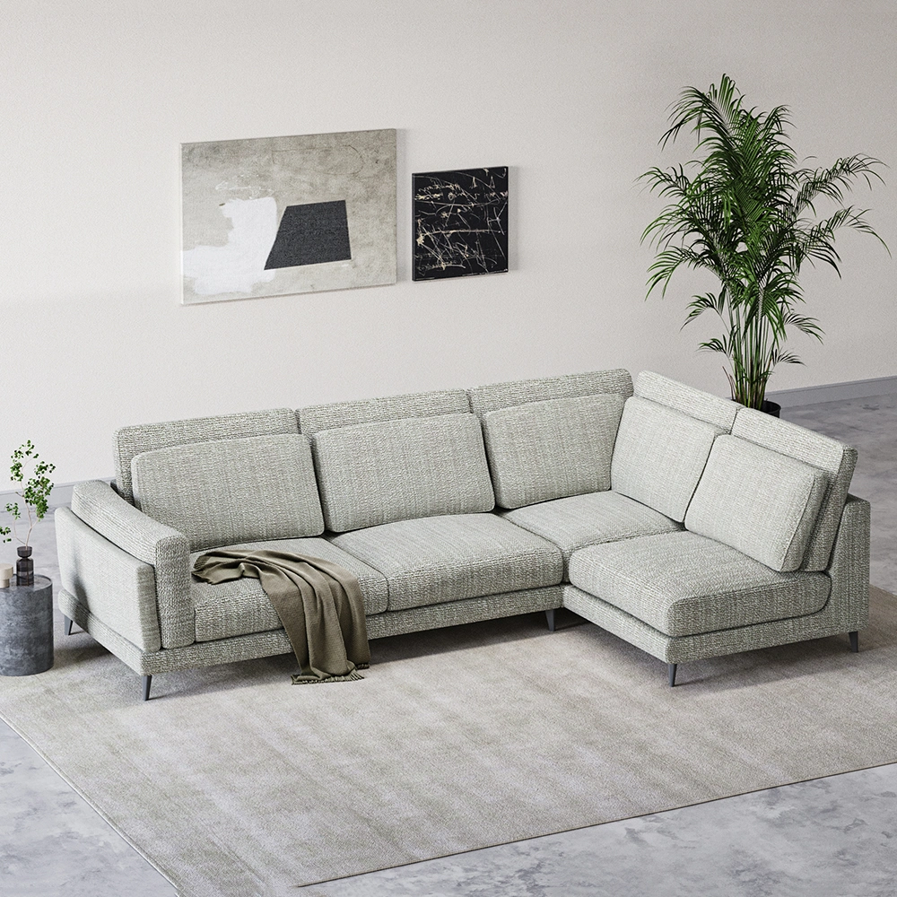 111.02&quot; Sectional Sofawishl-Shaped Sofa with Track Arm, Linen Fabric, Removable and Washable