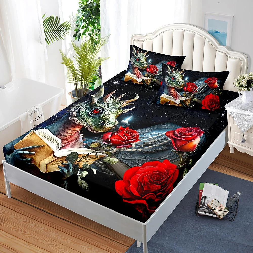 Rose 3D Digital Printing Design Fitted Sheets Set 3PCS Mattress Covers