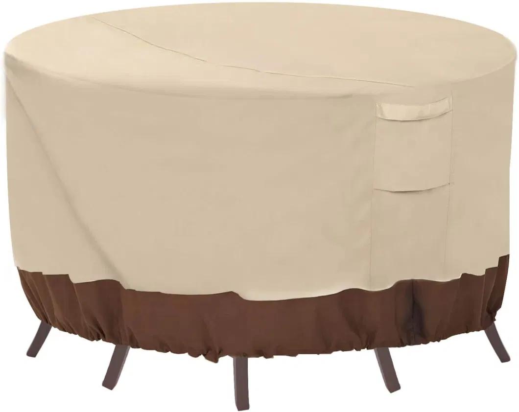 Round Courtyard Furniture Set, 100% Waterproof Outdoor Furniture Set Fade Resistant Cover Table and Chair Cover, UV Resistant, 62&quot; Diax28 H, Beige and Brown