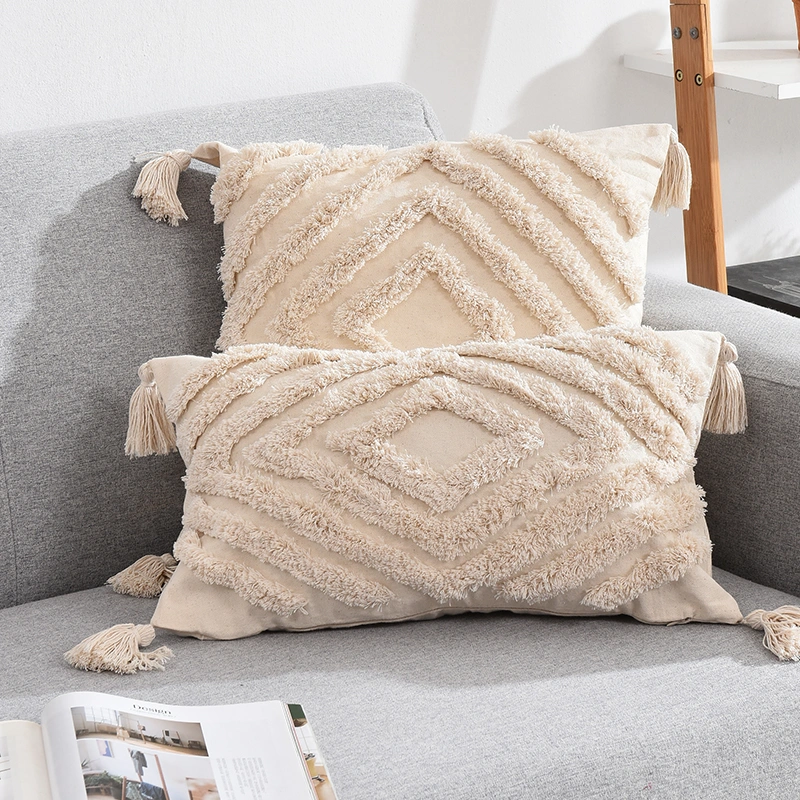 Home Decorative Tassel Decorative Sofa Cushion Cover, 45*45 Cm Pillow Cover Boho Style for Home Decor