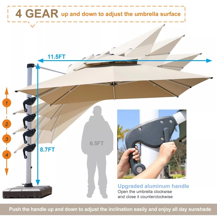 Wholesale Custom Branded Summer High Quality Hanging Patio Umbrellas &amp; Bases Leisure Ways Large Outdoor Umbrella