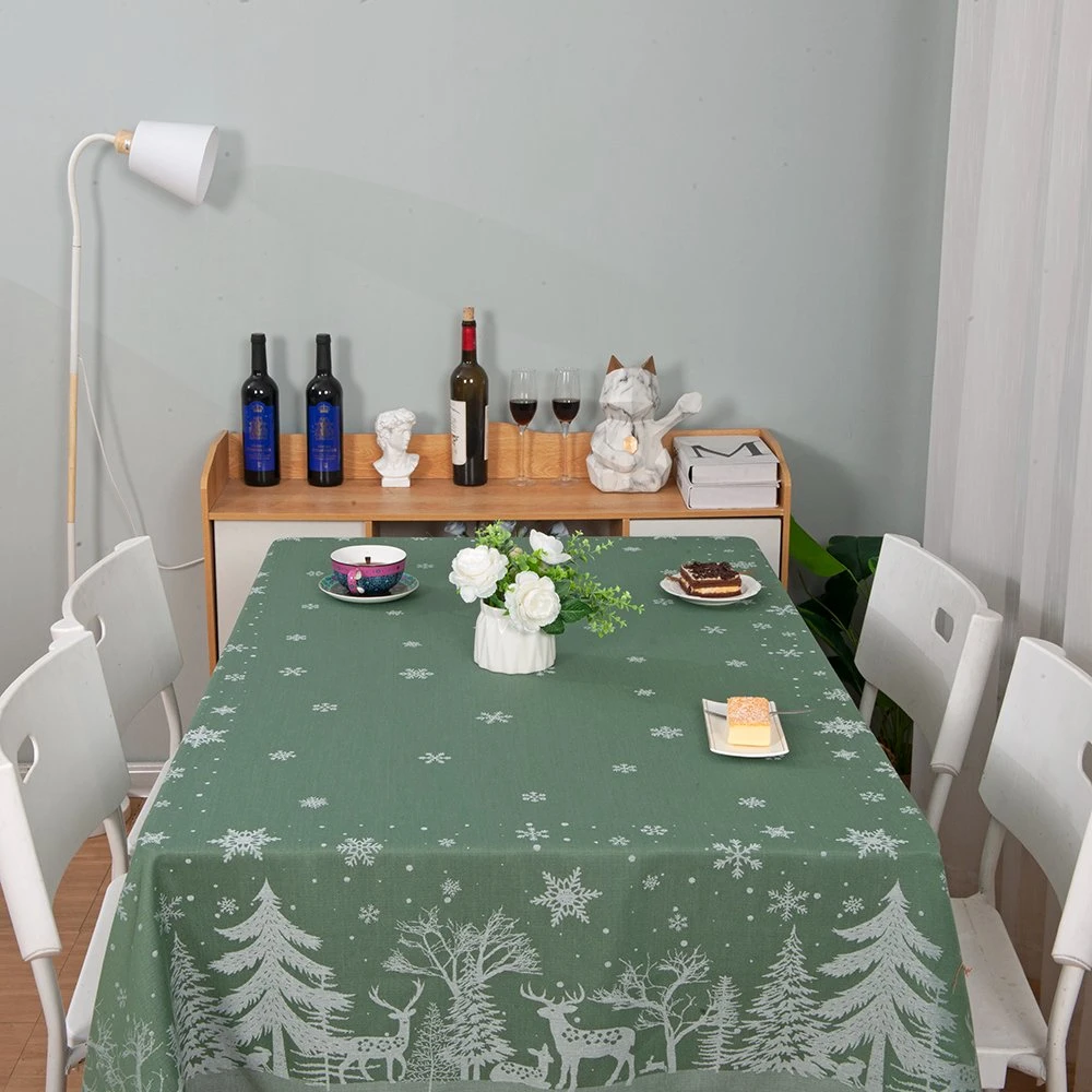 Wholesale Creative Print Green Custom Christmas Table Cloth and Chair Cover Set Christmas Tablecloth