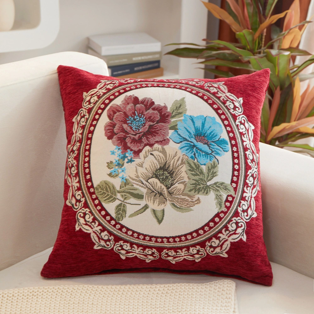 Elegant Chinese Style Cushion Cover with White Magnolia Pattern, Perfect for Living Room Sofa