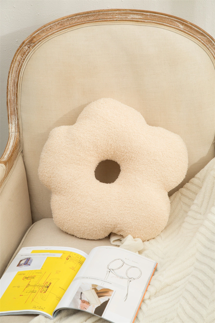 Flower Shape Teddy Fluffy Seat Pad Fluffy Cream Beige Mustard Brown Pillow Cushion