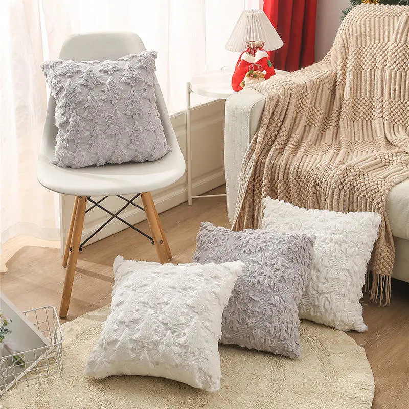 New Christmas Pillow Quilted Embroidery Nordic Minimalist Home Sofa Cushion Sets PV Plush Pillow Covers