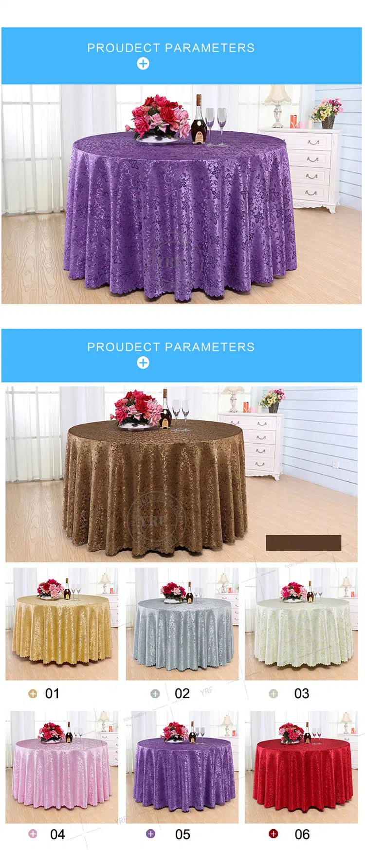 Yrf Good Quality Round Champagne Wedding Polyester Table Cloth