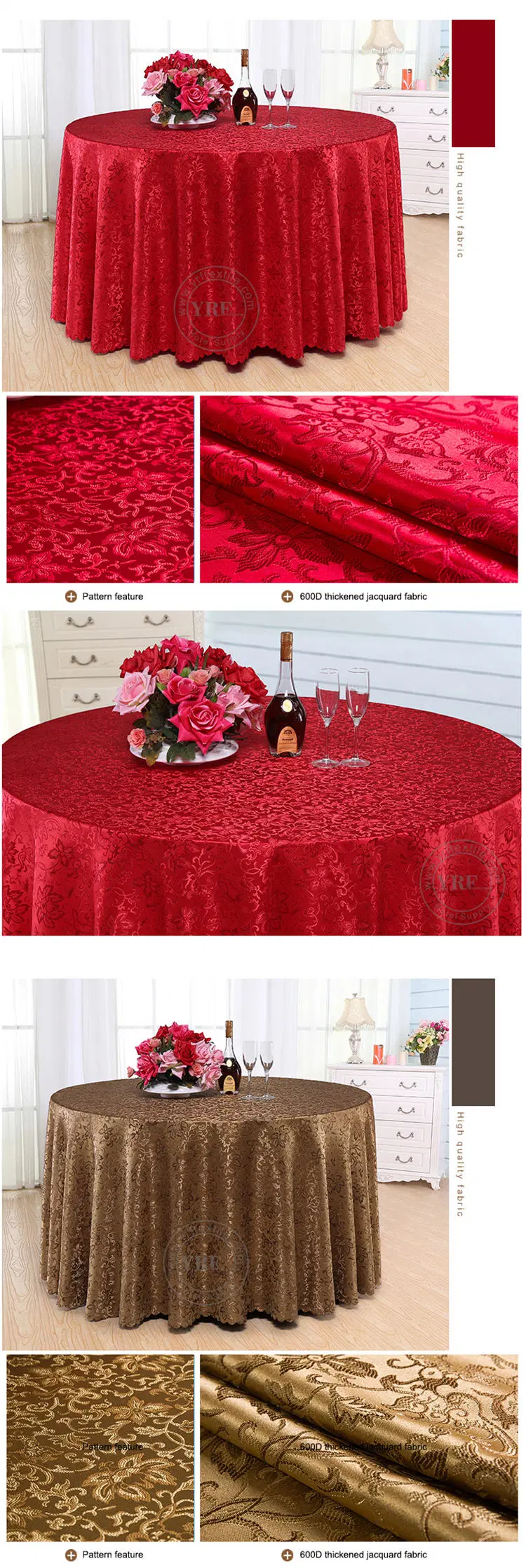 Yrf Good Quality Round Champagne Wedding Polyester Table Cloth