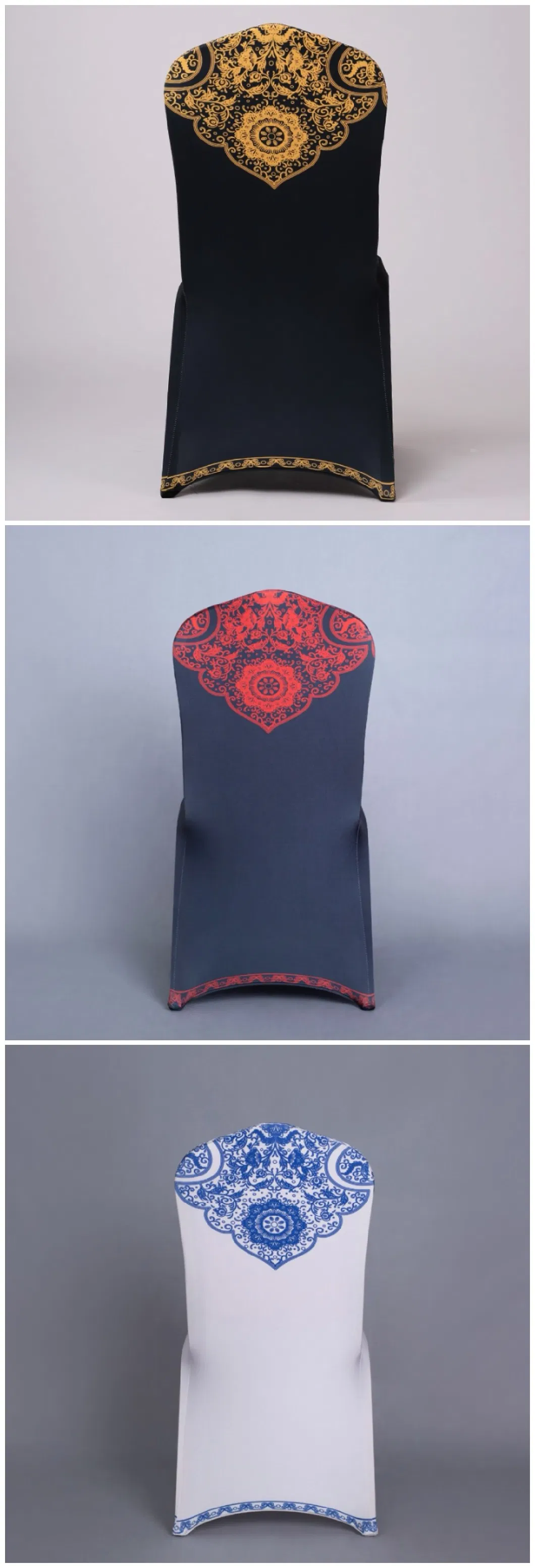 Yc-890 New Design Red Printed Stretch Spandex Chair Cover for Hotel Banquet Wedding