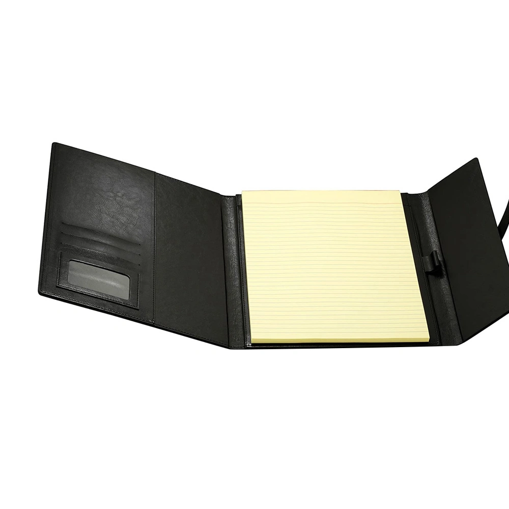 Multi-Functional Portfolio Folder Premium Notepad Stylish Black Leather Journal Hardcover Notebook Cover