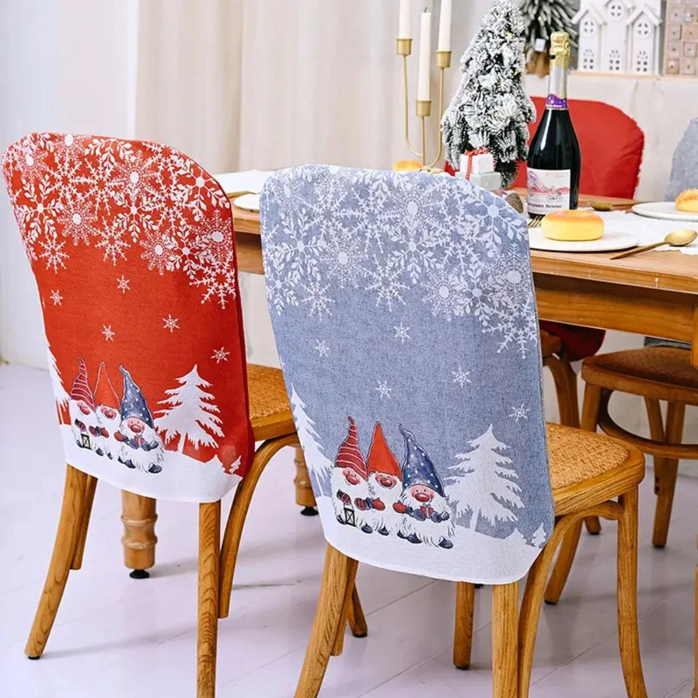 Cartoon Santa Print Christmas Chair Back Seat Cover Decoration Buffalo Plaid