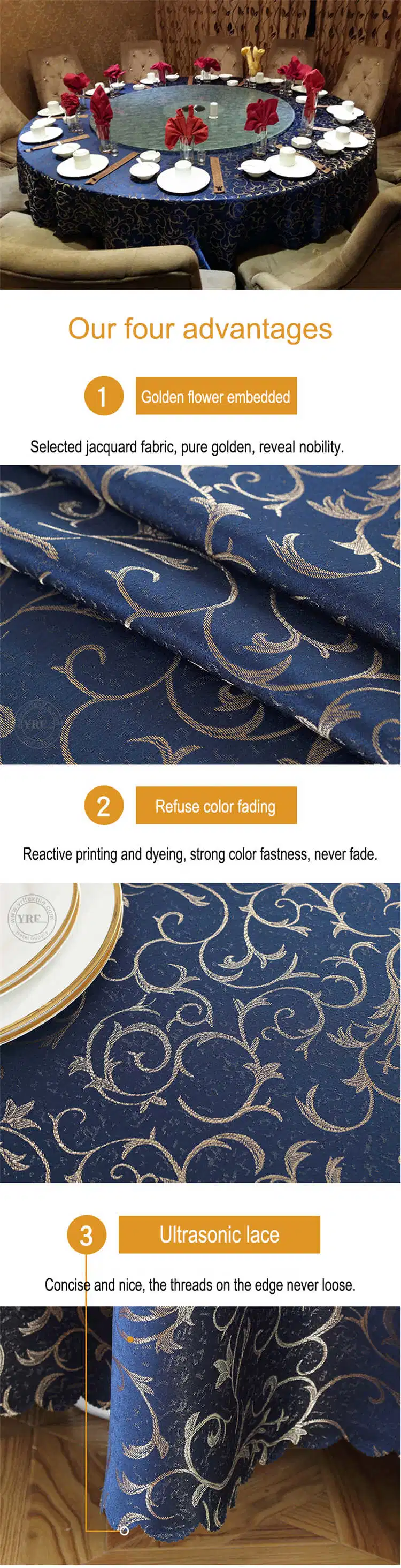 Hot Sale Blue Decorative Round Table Cloth Chair Cover for Wedding