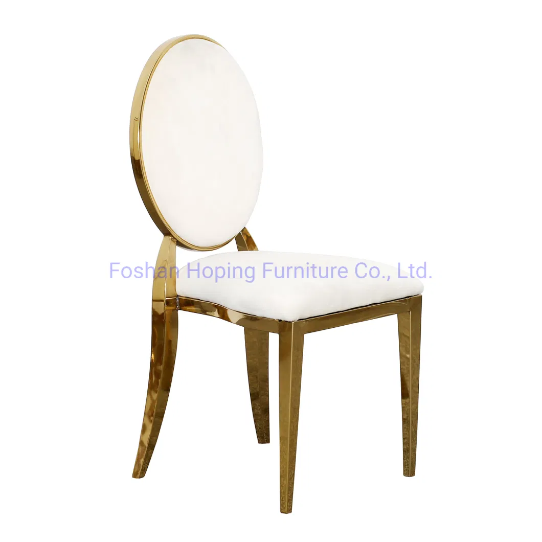 Wholesales Factory Furniture Chair Silla De Boda Banquet Circle Back Seat White Dining Chair Gold Metal Legs Colorful PU Cafe Wedding Chair