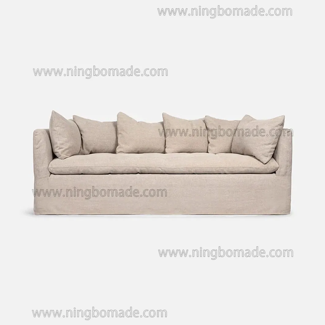 Contemporary Design Model Furniture Warm White Linen Long Three-Seat Sofa