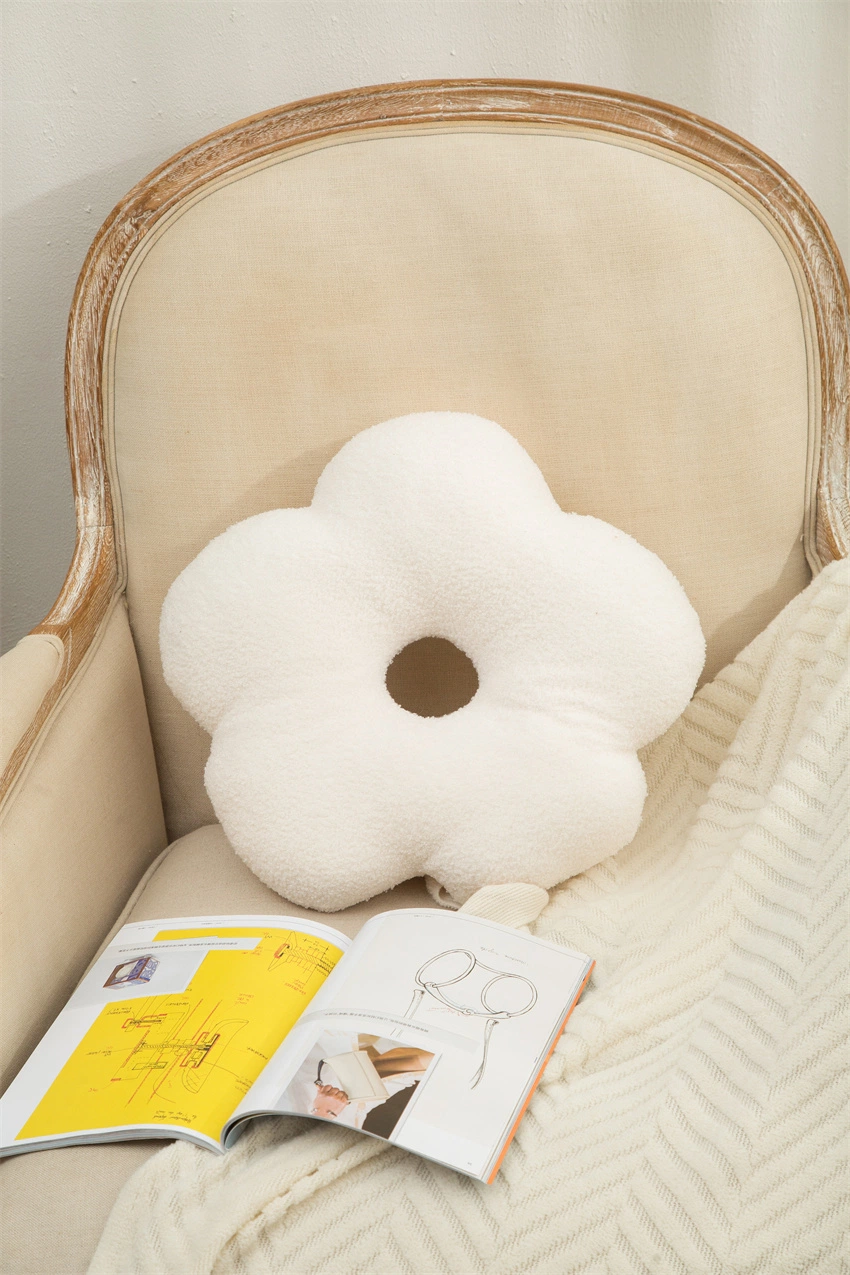 Flower Shape Teddy Fluffy Seat Pad Fluffy Cream Beige Mustard Brown Pillow Cushion