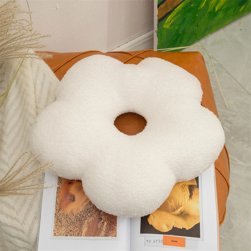 Flower Shape Teddy Fluffy Seat Pad Fluffy Cream Beige Mustard Brown Pillow Cushion