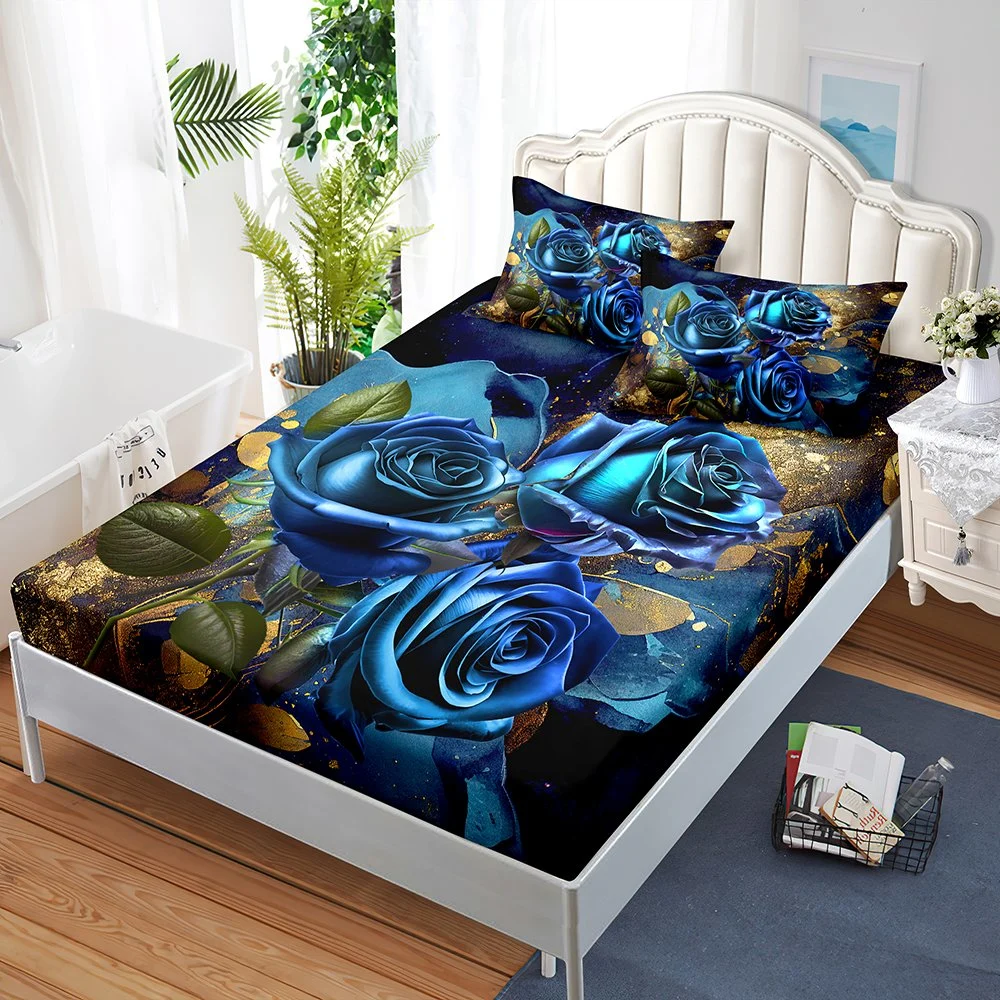 Rose 3D Digital Printing Design Fitted Sheets Set 3PCS Mattress Covers