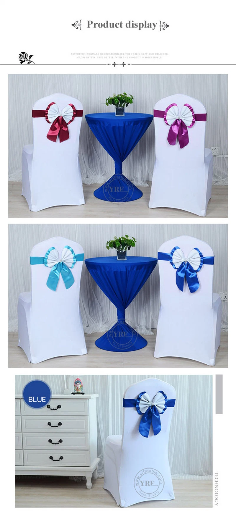 Deluxe Cotton Fancy Wedding Chair Cover Bow Satin Chair Sash