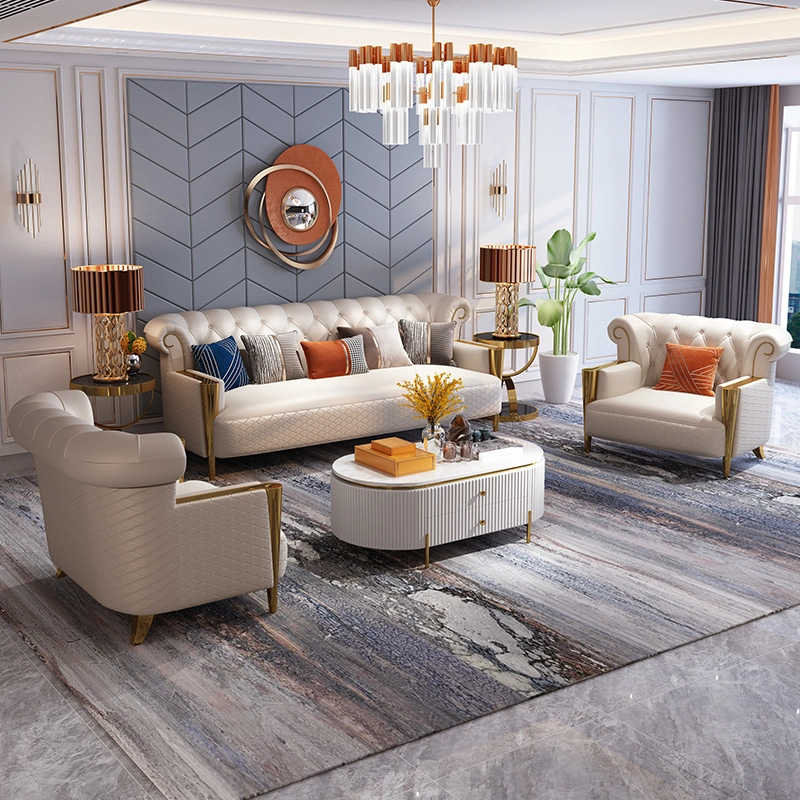 European Living Room Furniture Sofa Chair Modern Luxury 3 Seater Leather Cover Sofa Set