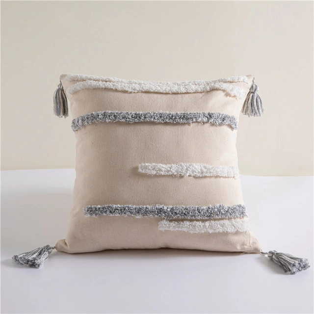 Tassels Boho Cotton Line Beige Cushion Cover Bedroom Living Room Sofa Car Cushion Cover