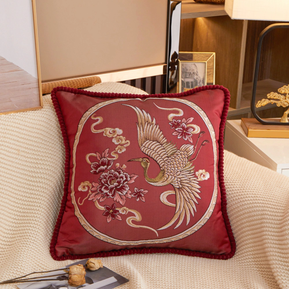 Elegant and Luxurious Chinese Crane Patterned Cushion Cover