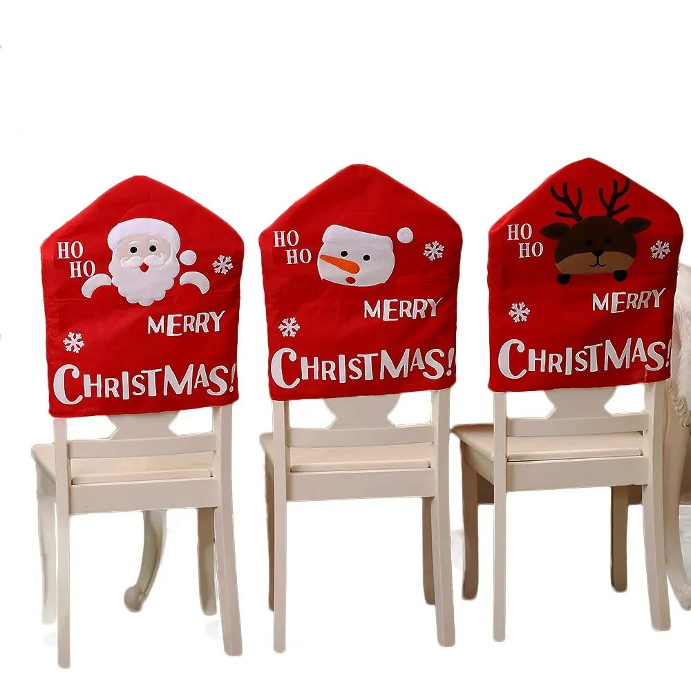 Cartoon Santa Print Christmas Chair Back Seat Cover Decoration Buffalo Plaid