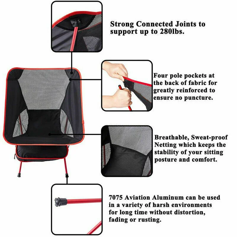 Folding Portable Lightwight Aluminym Foldable Chair Camp Chairs Outdoor Moon Camping Chair