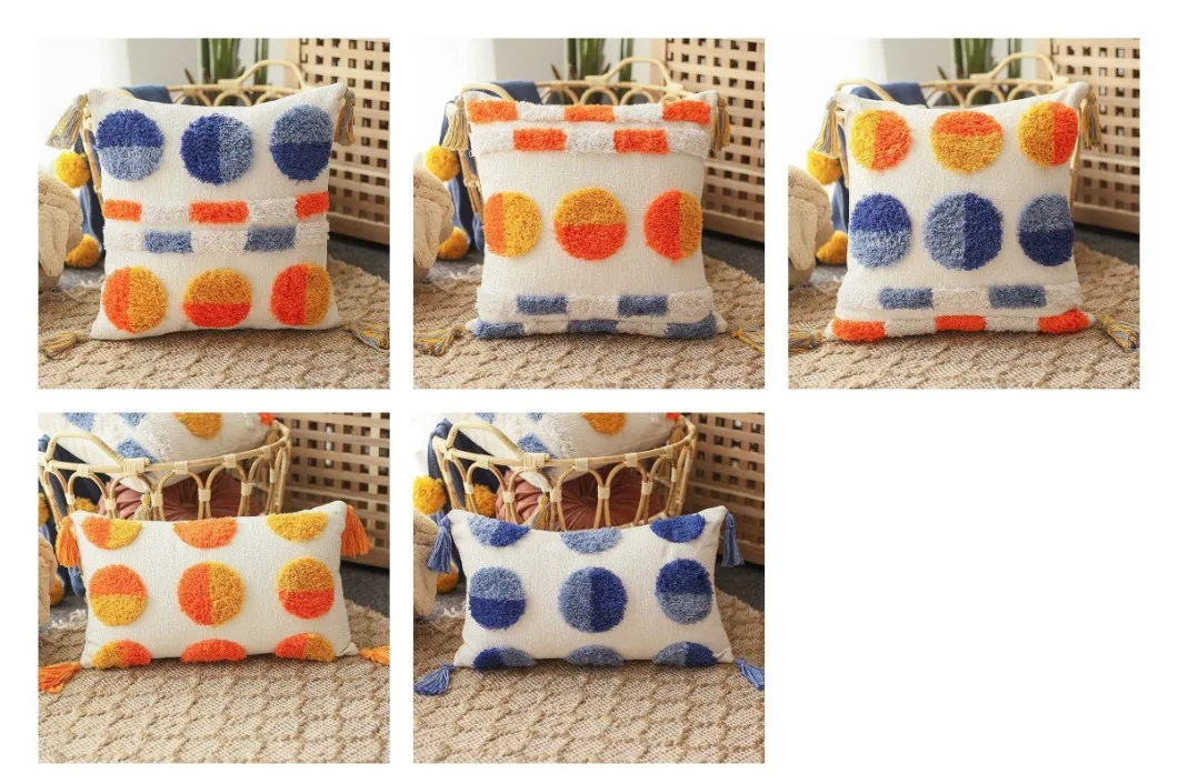 Boho Style Cushion Cover45X45cm/30X50cm Orange Blue Moon Tuft Tassels Handmade Decoration Pillow Cover Sofa Bed