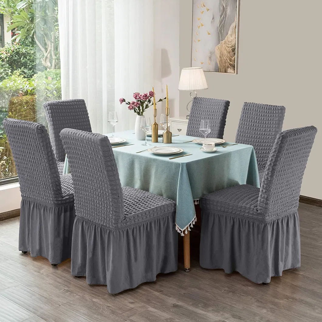4PCS Removable Universal Stretch Dining Room Chair Covers with Skirt