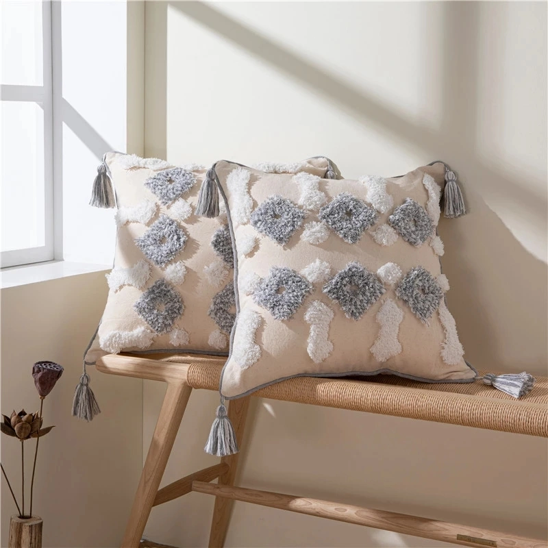 Tassels Boho Cotton Line Beige Cushion Cover Bedroom Living Room Sofa Car Cushion Cover