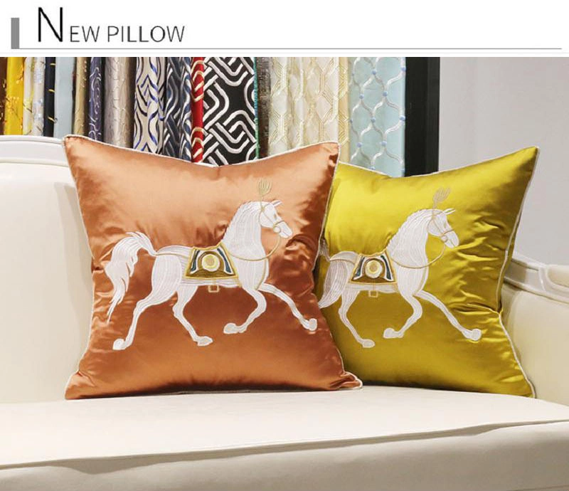 Hotel Supply Sofa Embroidery Horse Light Blue Decorate Throw Pillow Covers