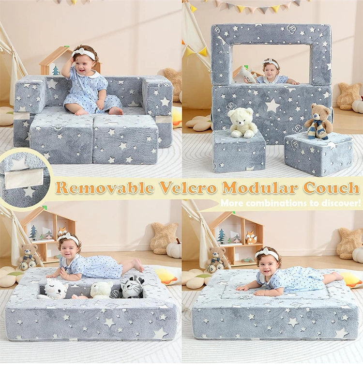 Kids Play Couch Modular Kids Folding Sofa Glow in The Dark Toddler Sofa for Playroom Fold out Baby Play Couch